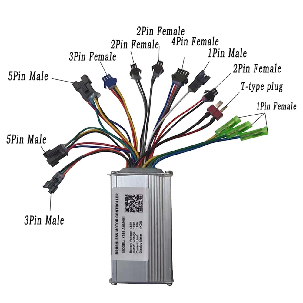 NULKOMMA E-Bike Controller X759-AAM001 Electric Bicycle Brushless Motor Controller 36/48V Scooter Controller Aluminium Alloy Speed Motor Controller for Electric Bicycle