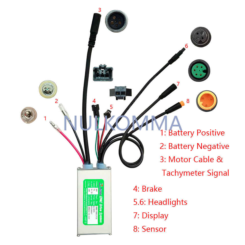 NULKOMMA Ebike Brushless Motor Controller LSW0853-04-01E 36V 14A Suitable for Electric Bicycles Scooters Fat-Tire Bikes Speed Controller