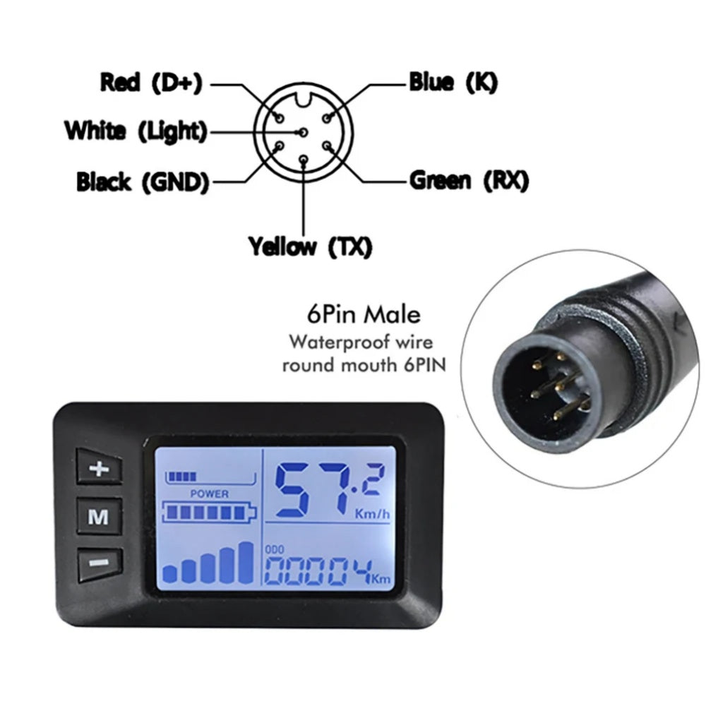 Nulkomma LCD-G51 Ebike LCD Display Meter 48V LCD Panel Screen with 6-pin Male Connector