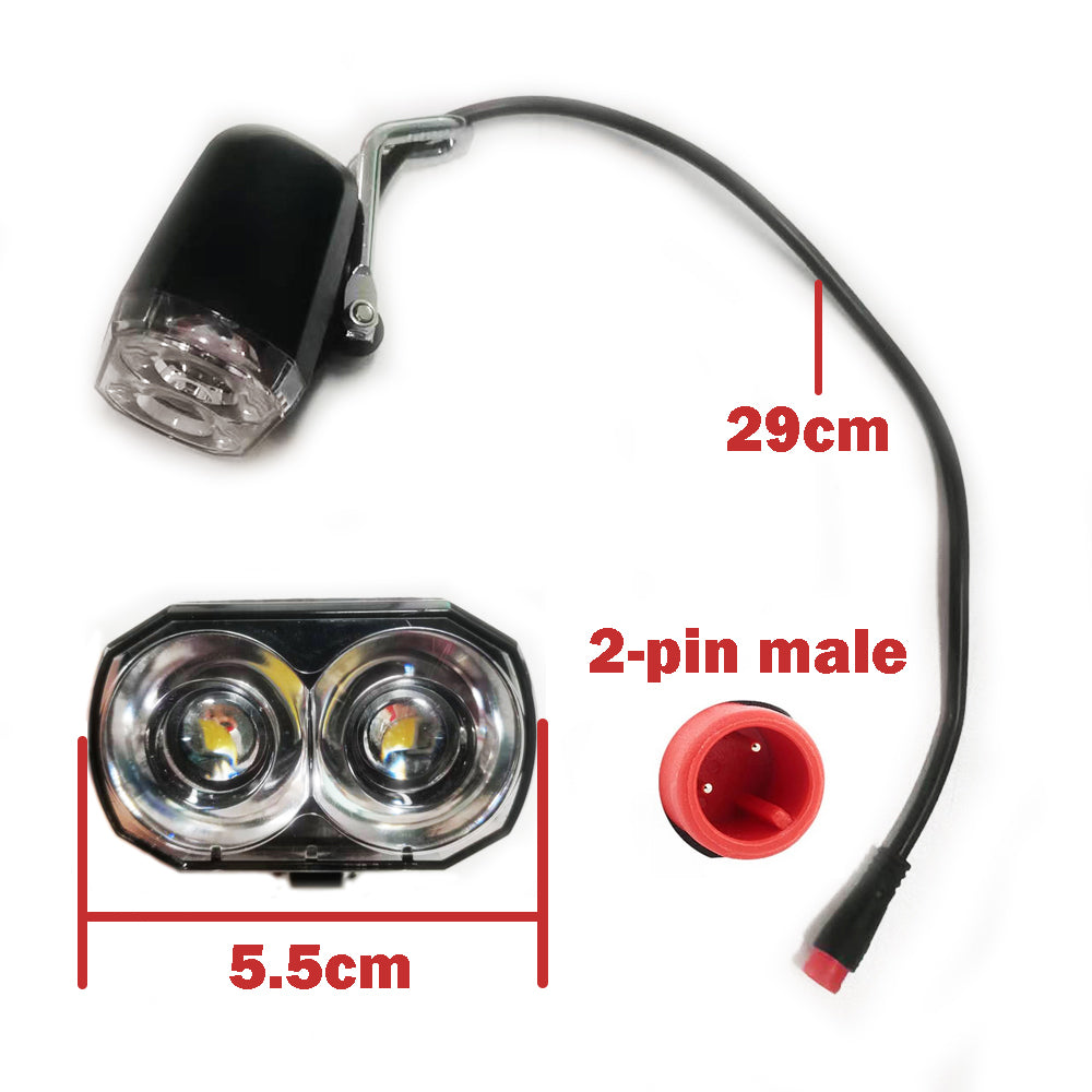Ebike Headlight 2-pin Connector 24V 36V 48V Electric Bike Front Light for Night Riding Ebike LED Light Bicycle Headlight Electric Scooter Headlight Wired Ebike Accessories Mountain Bike Headlight
