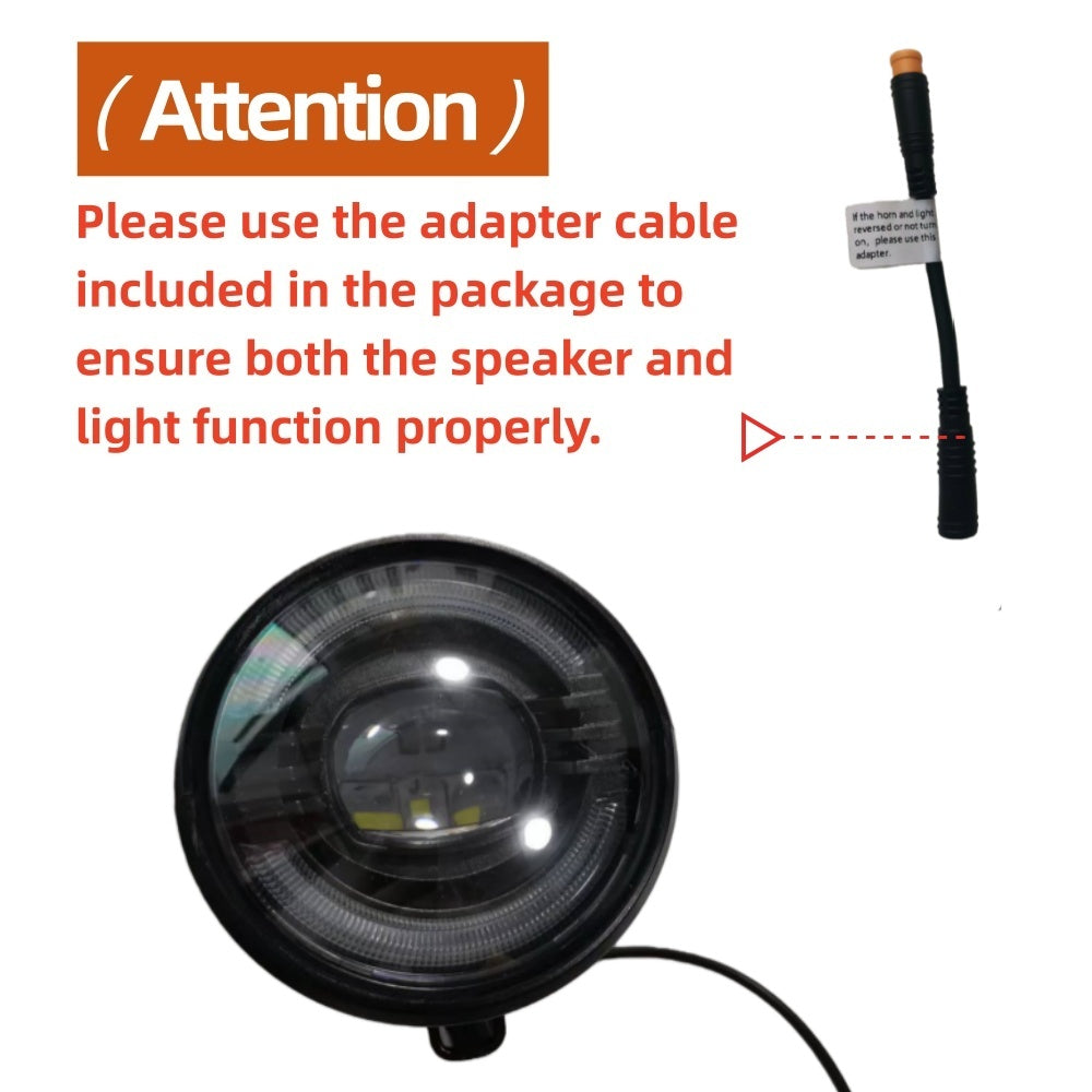 Nulkomma Ebike LED Light 36-60V Electric Bicycle Headlight with Horn