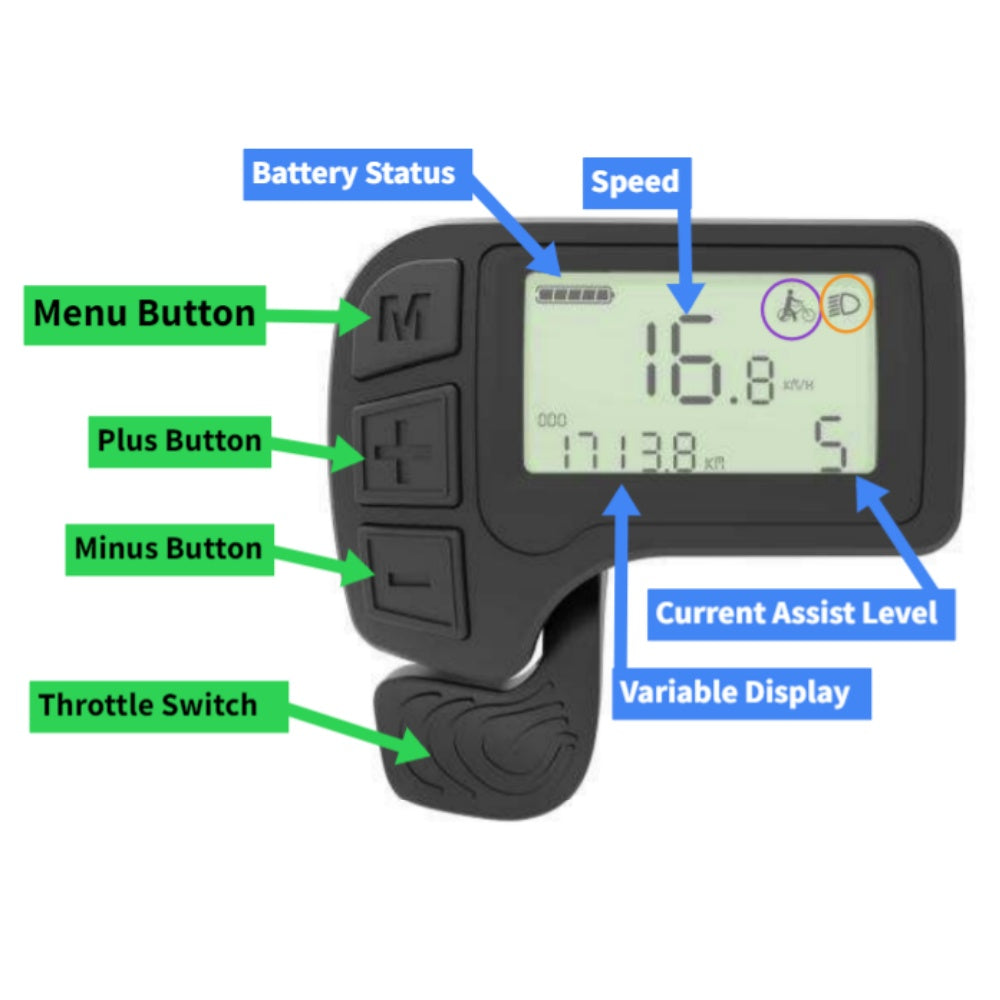 Nulkomma KING-METER Digital II LCD Display + Throttle, Threaded metal connector