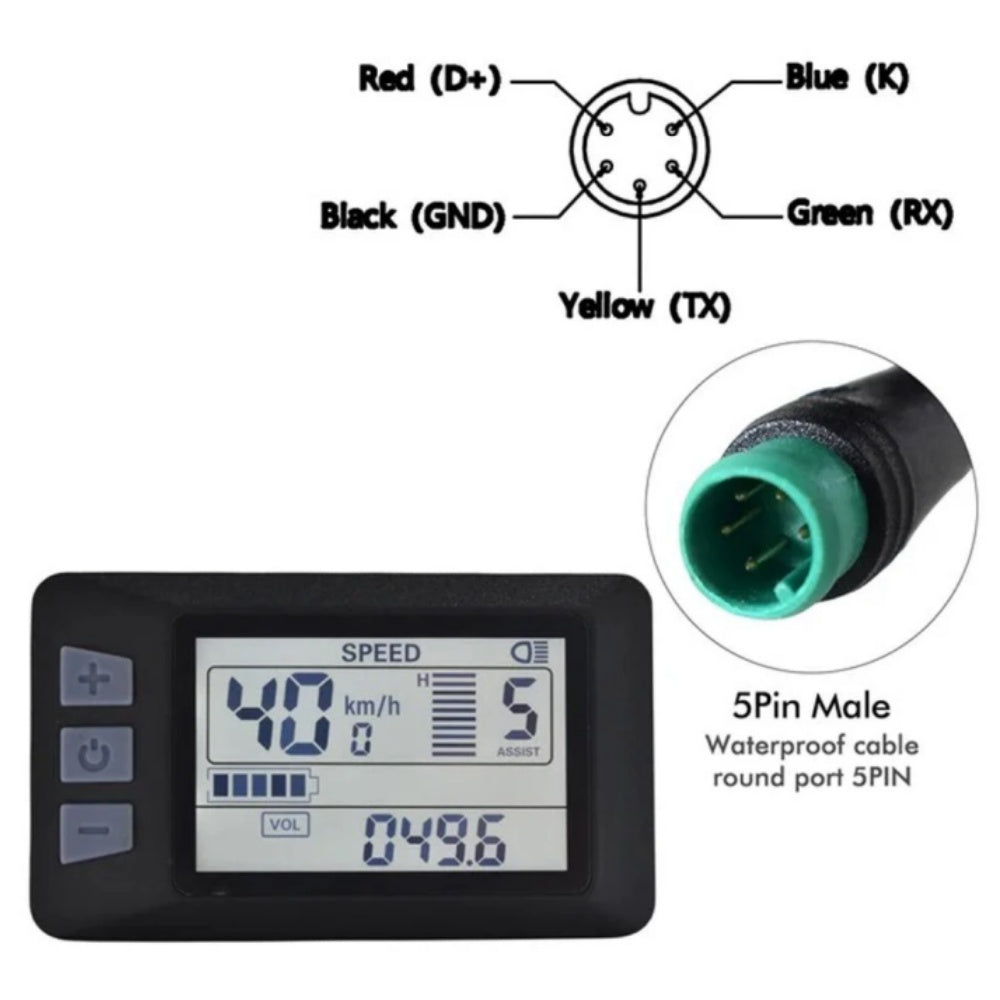 NULKOMMA LCD-P3H Electric Bicycle LCD Display Meter Ebike Computer Waterproof 5-pin Plug Connector 48V Ebike Control Panel