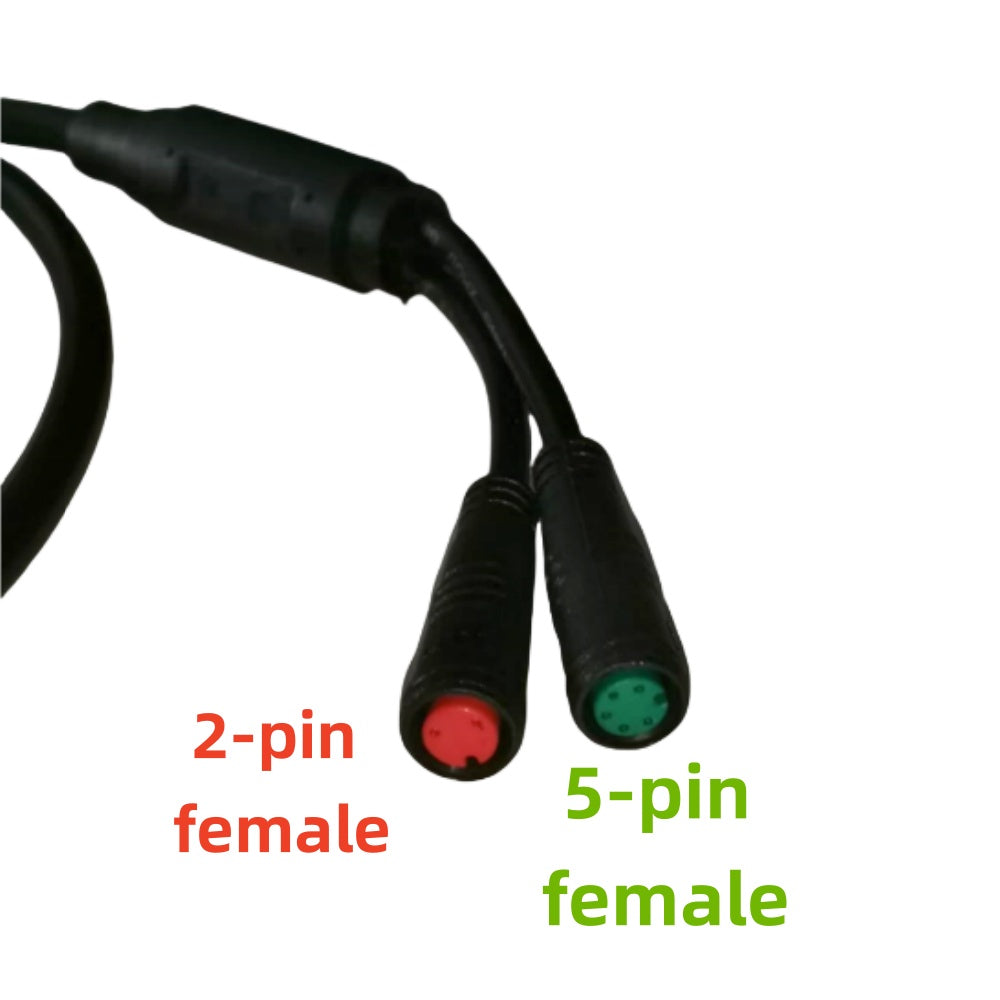 NULKOMMA 1-to-2 Ebike Cable 10-pin Male to 2-pin Female and 5-pin Female Connectors Waterproof Extension Cable