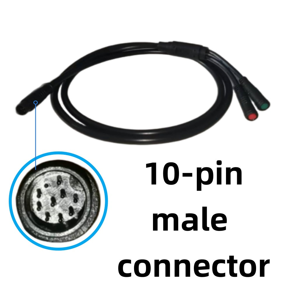 NULKOMMA 1-to-2 Ebike Cable 10-pin Male to 2-pin Female and 5-pin Female Connectors Waterproof Extension Cable