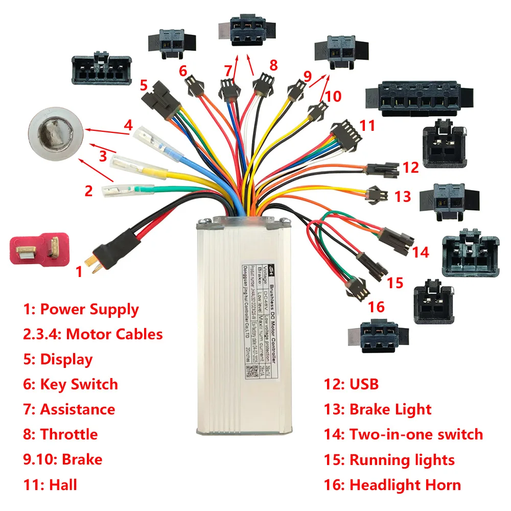 Nulkomma Brushless Motor Controller JH4AJ3012DZXQS-W 48V 28A E-Bike Scooter Universal E-Bike Conversion Kit Bicycle Speed Controller