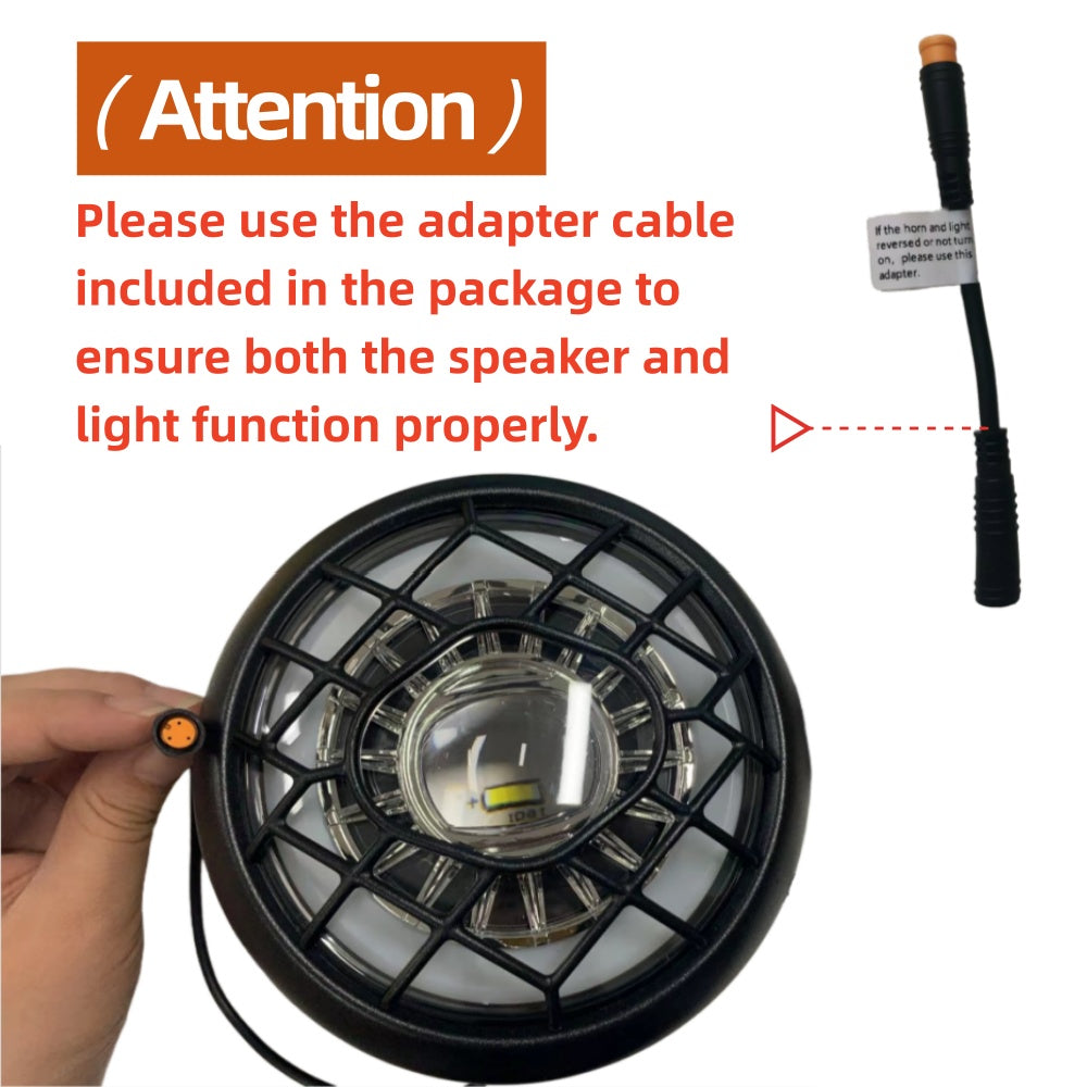 Nulkomma LED Light Headlight Durable Bright Front Light for Electric Bicycle 3 Pin Female Connector
