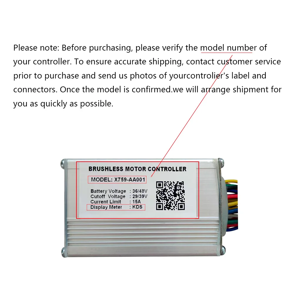 Nulkomma Ebike Brushless Motor Controller 36/48V 15A Speed Controller X759-AA001 KDS for Electric Bicycle Scooter Motorcycle