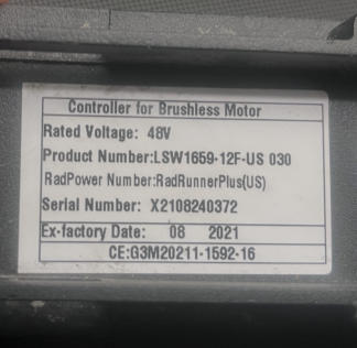 Nulkomma LSW1659-12F-US 030 Ebike Controller 48V RadRunnerPlus(US) Ebike Brushless Motor Controller