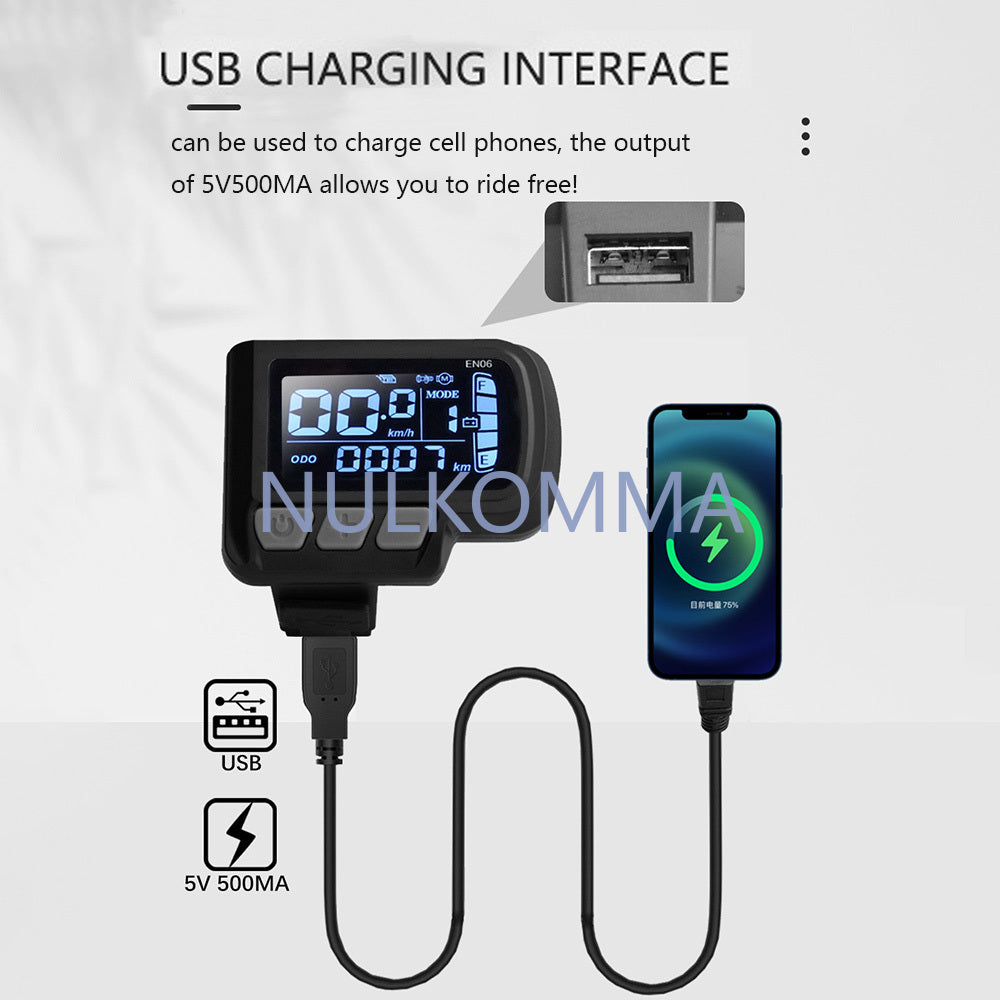NULKOMMA Ebike LCD Display Screen Meter EN06 24V-48V Speed Controller for 2HAO Protocol Controllers MTB Accessories
