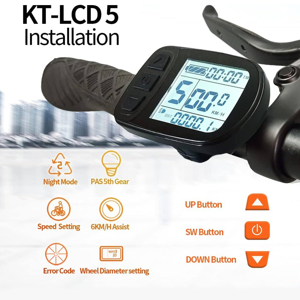 NULKOMMA Electric Bike KT-LCD5 Display Meter 24V/36V/48V Ebike Speed Control Panel Waterproof Connector