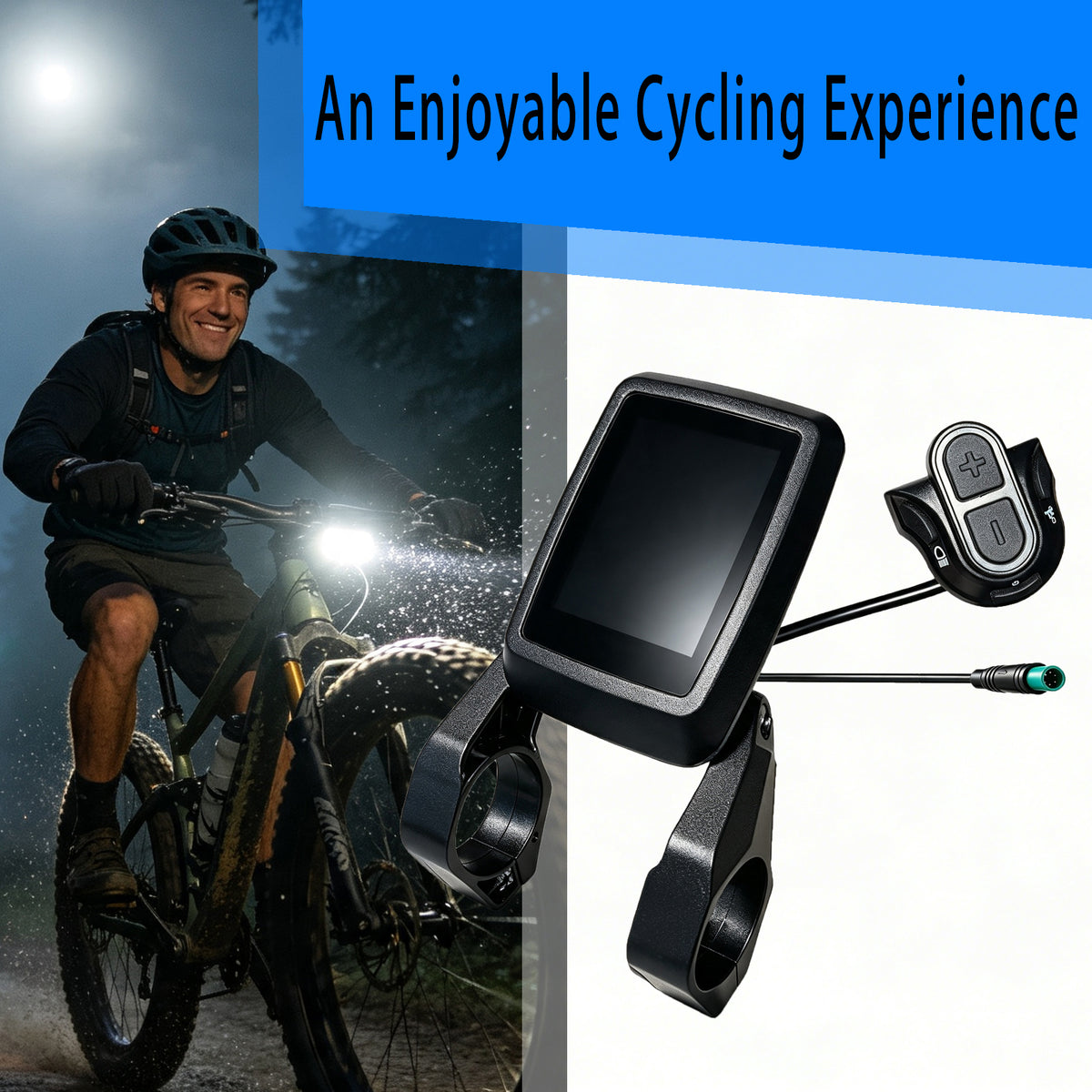 E-Bike LCD D16 Display Panel with Dual Handlebar Mount Bracket, Hand Control Switch, Waterproof Connector, Electric Bicycle Dashboard for Ebike Conversion Kit