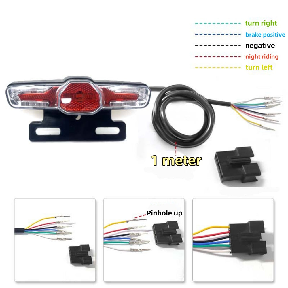 NULKOMMA Ebike Tail Light LED Brake Light with Turn Signals 36V/48V Waterproof Warning Light Bike Rear Light Night Riding Electric Bike Accessories