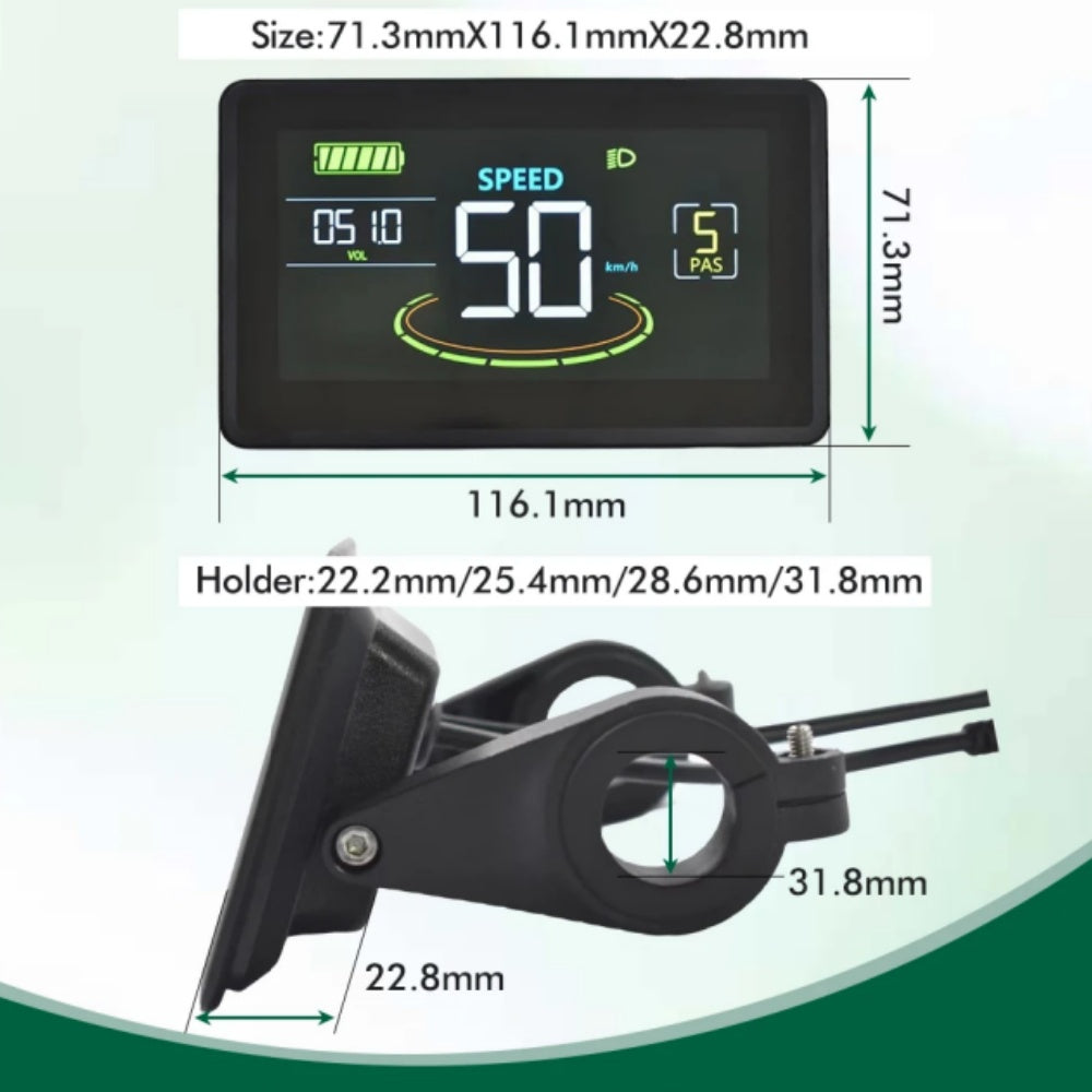 NULKOMMA H6C Ebike LCD Display Meter with 5-pin Male Waterproof Connector 48V Electric Bike Conversion Kit Mountain Bike Control Panel with USB UART