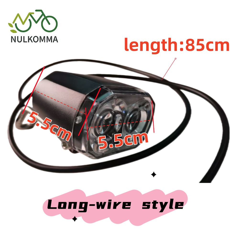 Nulkomma Ebike Headlight 36-48V LED Light for Night Riding Waterproof Long-cable Style