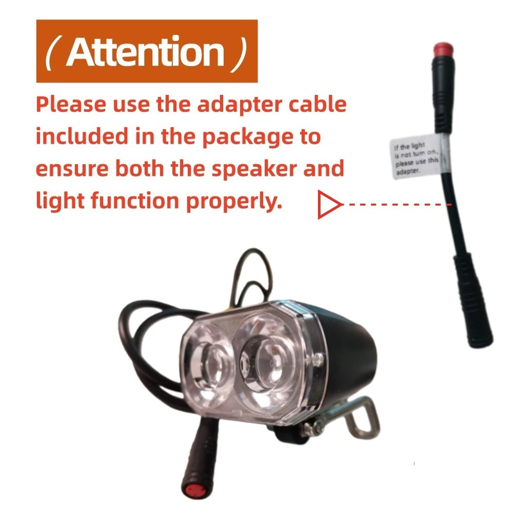 Nulkomma Ebike Headlight 36-48V LED Light for Night Riding Waterproof Long-cable Style