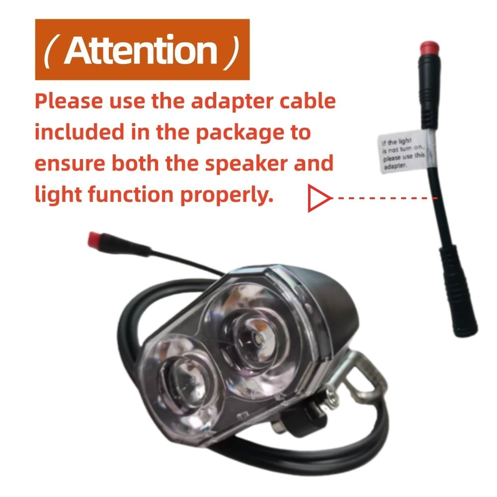 Nulkomma Ebike Headlight 36-48V LED Light for Night Riding Waterproof Long-cable Style