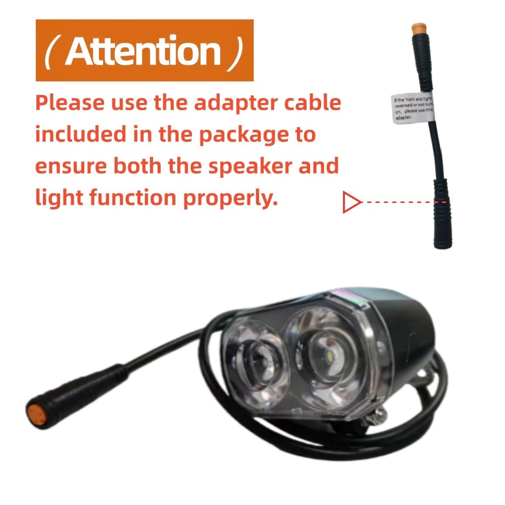 Nulkomma Ebike Headlight 36-48V LED Light for Night Riding Waterproof Long-cable Style