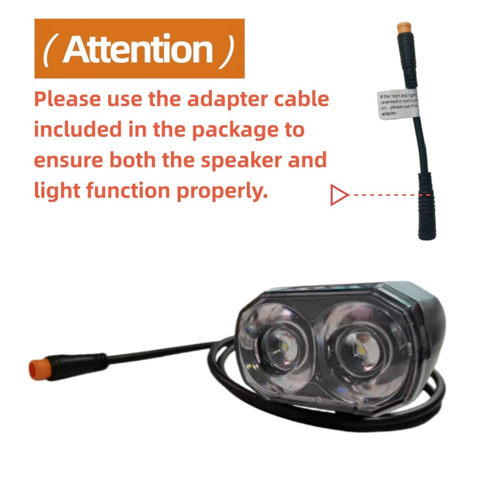 Nulkomma Ebike Headlight 36-48V LED Light for Night Riding Waterproof Long-cable Style