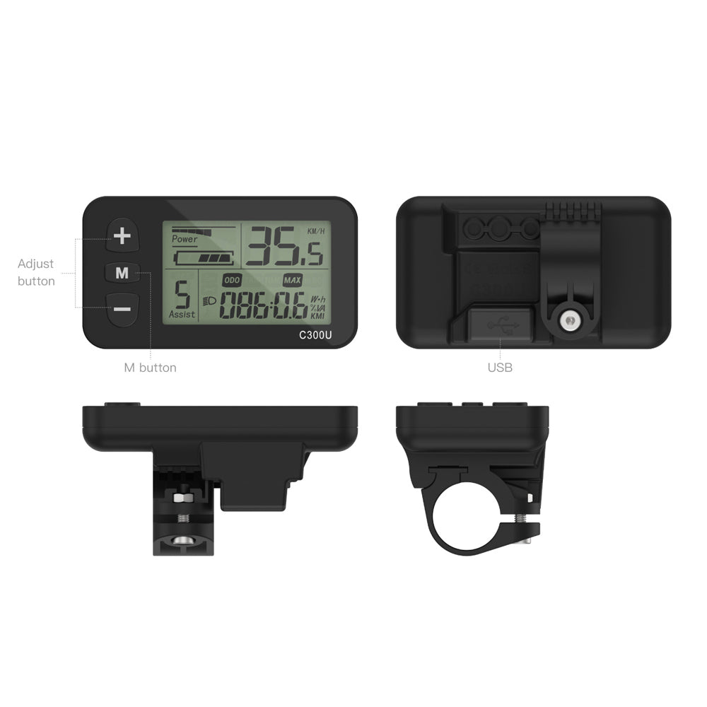 C300U Ebike LCD Display Meter 24V/36V/48V Electric Bicycle Speed Control Panel