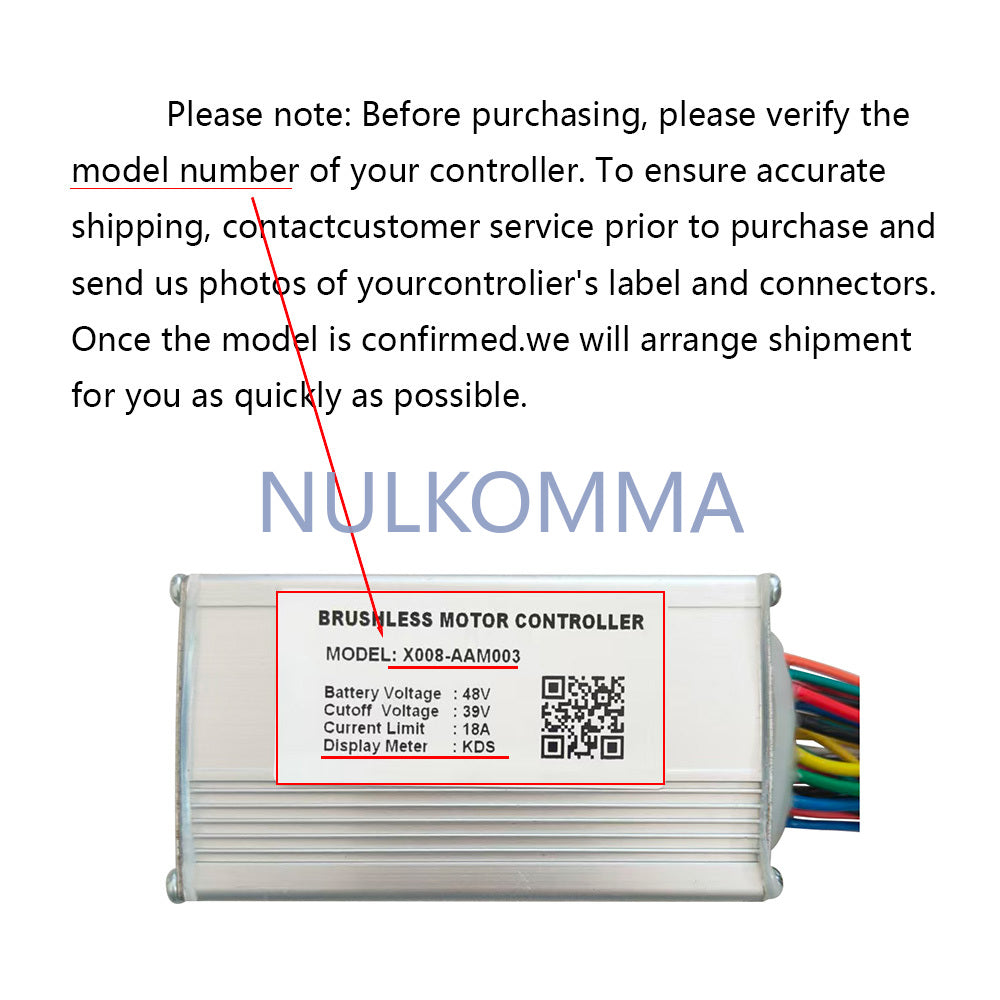 Ebike Brushless Motor Controller 48V 18A Speed Controller for KDS General X008-AAM003 for Electric Bicycle Scooter Motorcycle