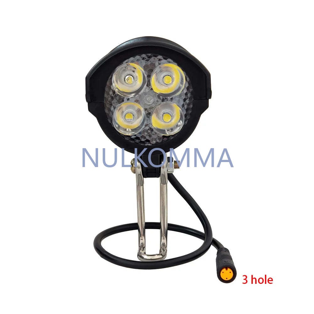 E-bike LED Headlight Accessories 36V 48V Lamp 3pin Built-in Horn Front Light for Electric Scooters Bicycles