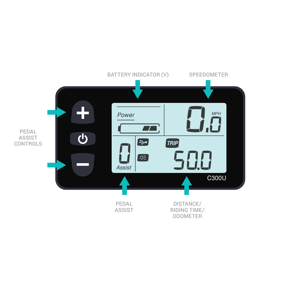 C300U Ebike LCD Display Meter 24V/36V/48V Electric Bicycle Speed Control Panel