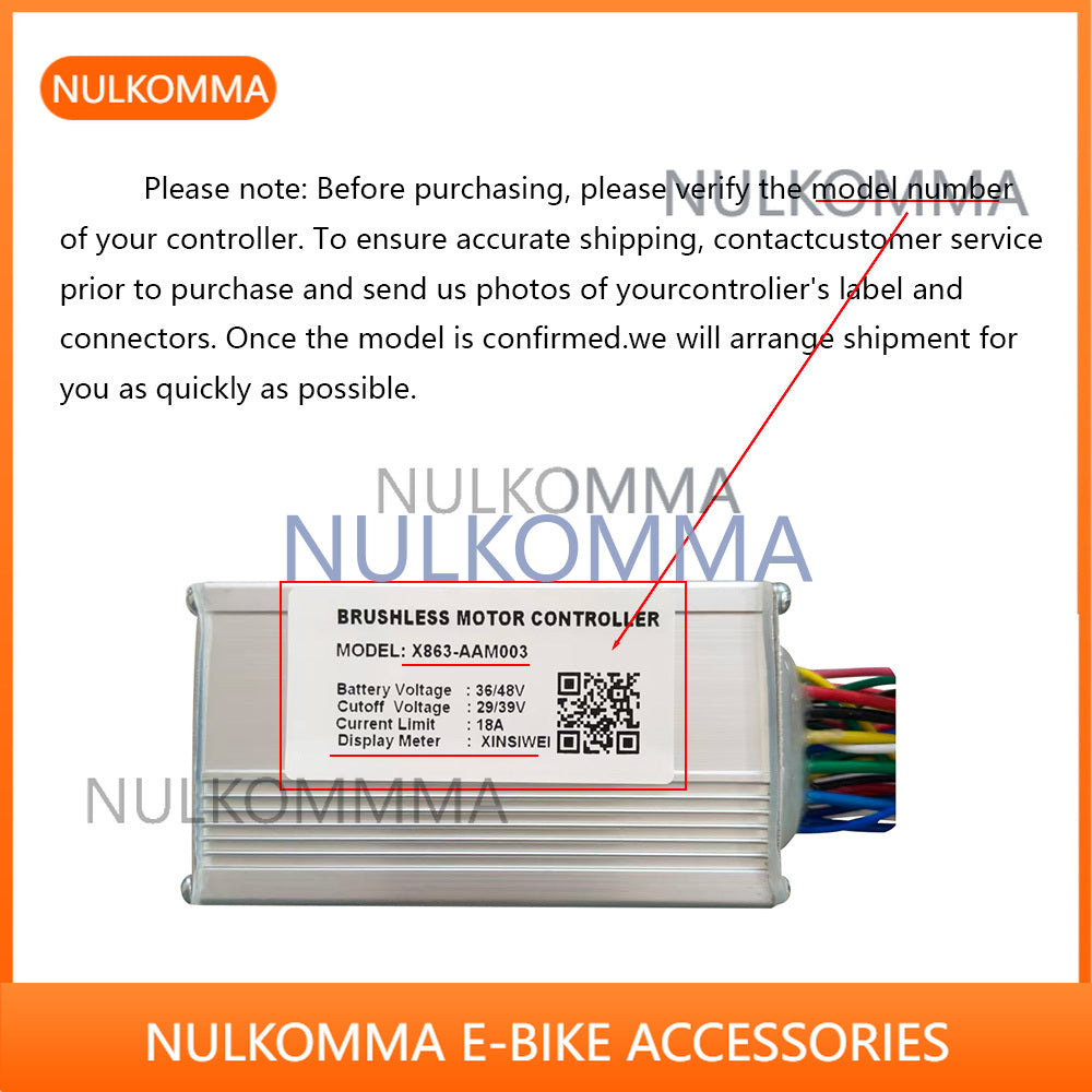 NULKOMMA Ebike Brushless Motor Controller 36/48V 18A Speed Controller X863-AAM003 for Electric Bicycle Scooter Motorcycle