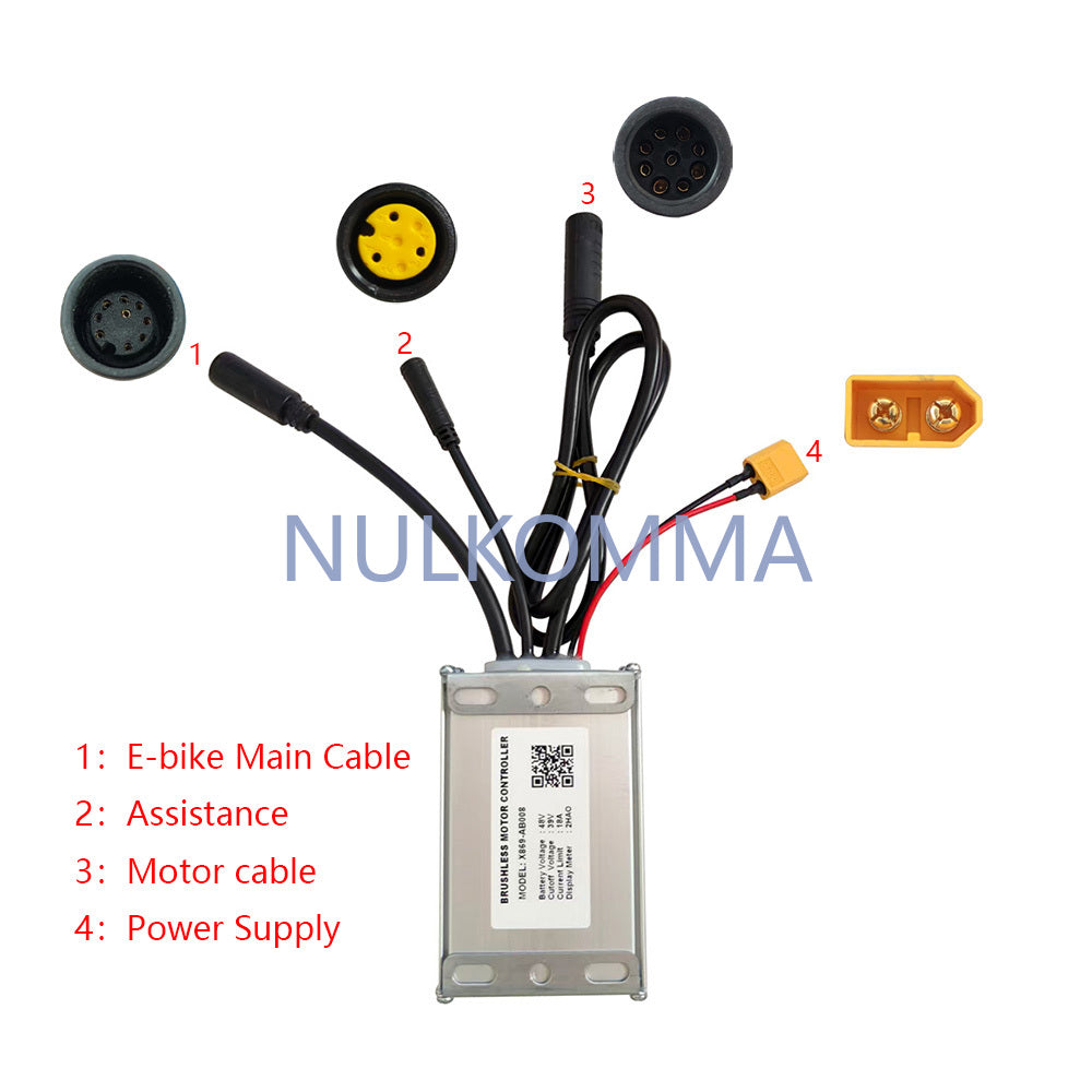 Ebike Brushless Motor Controller 48V 18A Speed Controller X869-AB008 for Electric Bicycle Scooter Motorcycle 2HAO Communication