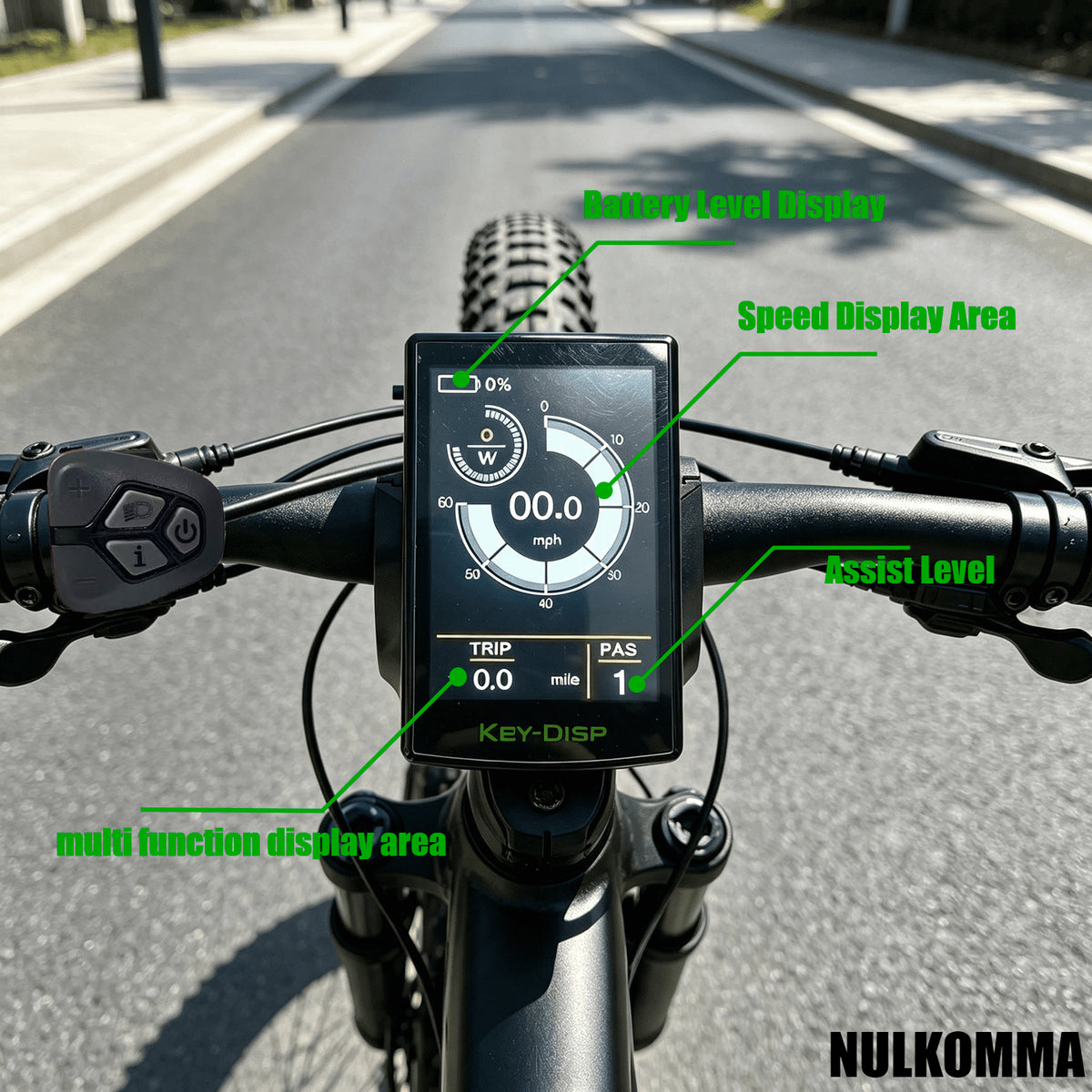 KD718 KEY-DISP Ebike Color LCD Display, 5 Pin Green Male Waterproof Connector 36V/48V Electric Bicycle Dashboard with Separate Control Switch