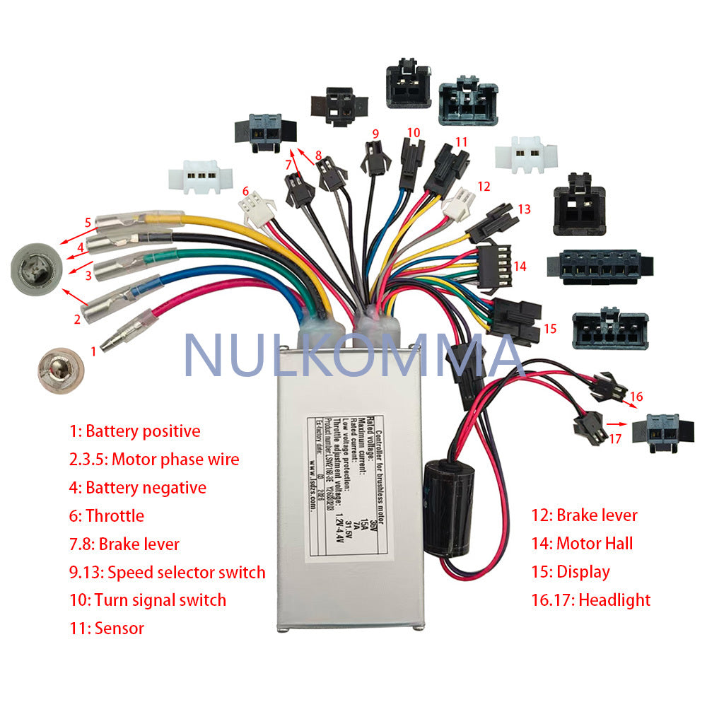 Ebike Brushless Motor Controller LSW2168-3E 36V 15A Suitable for Electric Bicycles Scooters Fat-Tire Bikes Speed Controller