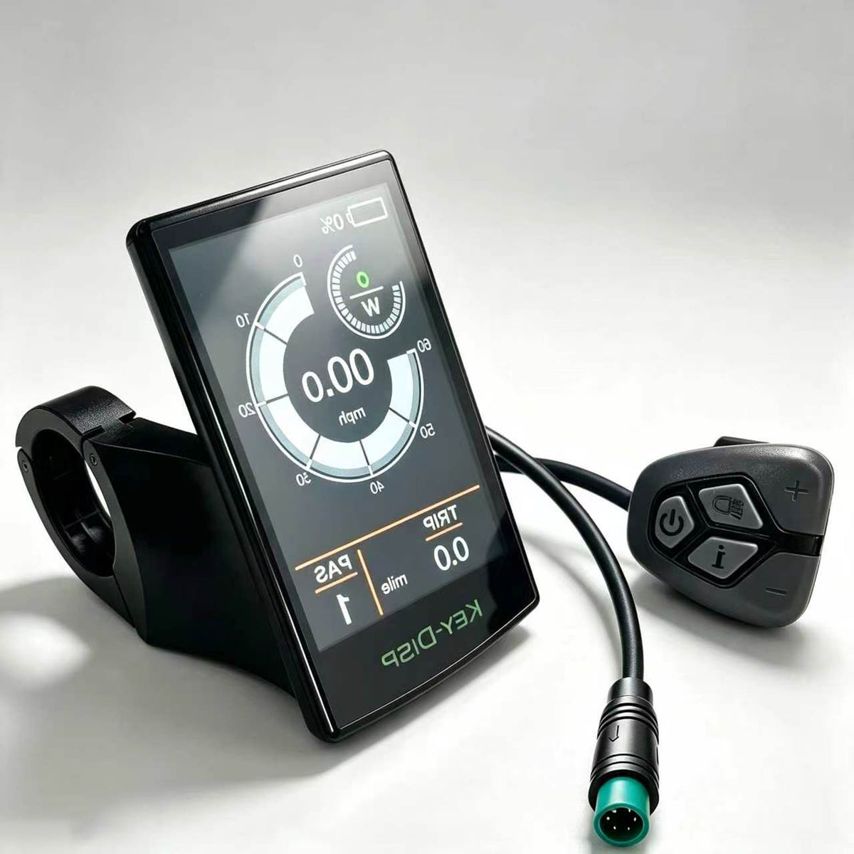 KD718 KEY-DISP Ebike Color LCD Display, 5 Pin Green Male Waterproof Connector 36V/48V Electric Bicycle Dashboard with Separate Control Switch