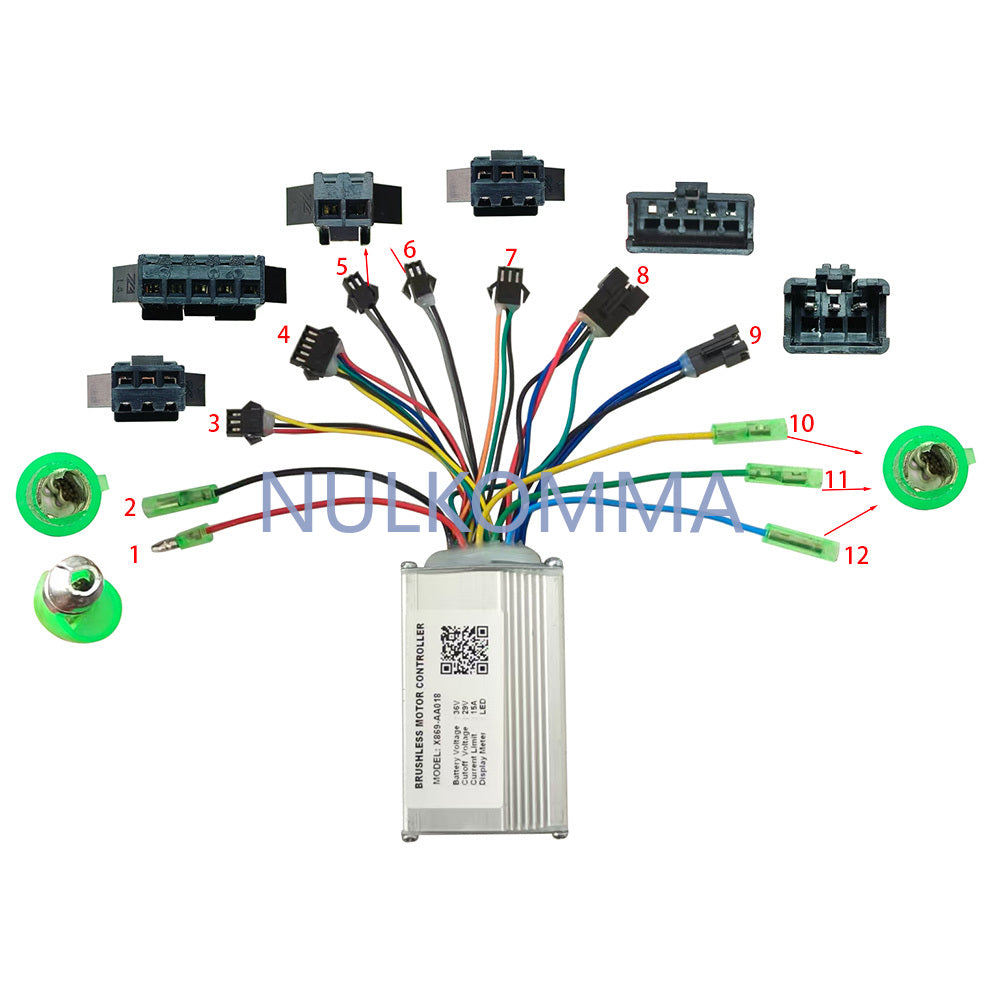 NULKOMMA Ebike Brushless Motor Controller 36V 15A Speed Controller X869-AA018 LED for Electric Bicycle Scooter Motorcycle
