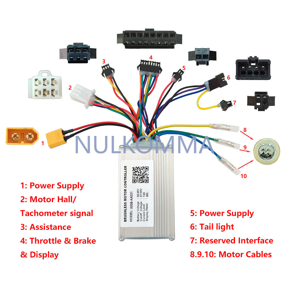 NULKOMMA Brushless Motor Controller X008-AA031 36/48V 12A E-Bike Scooter Universal E-Bike Conversion Kit Bicycle Speed Controller