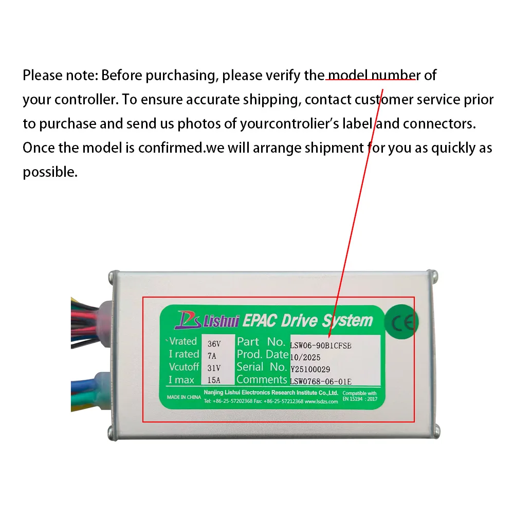 Nulkomma LSW06-90B1CFSB Electric Bicycle Brushless Motor Controller 36V 15A for Electric Scooters Fat Bike MTB Ebike Speed Controller
