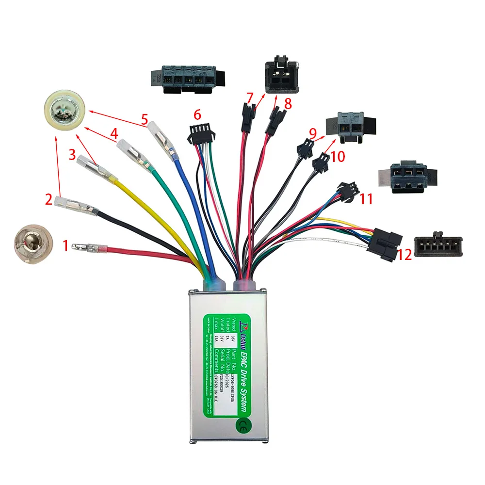 Nulkomma Ebike Brushless Motor Controller LSW0768-06-01E 36V 15A Suitable for Electric Bicycles Scooters Fat-Tire Bikes Speed Controller