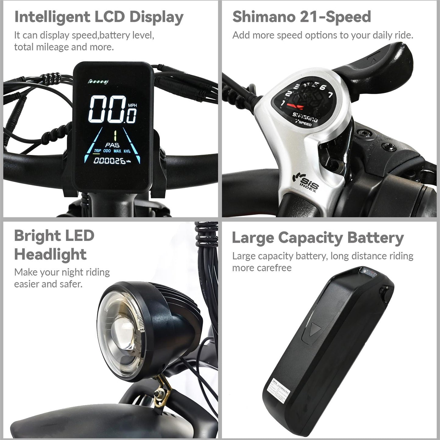NULKOMMA 26'' Electric Bike for Adults 40-50KM Removable Battery 48V20AH Electric Bicycle Commuting Mountain Bike with LCD Display Meter
