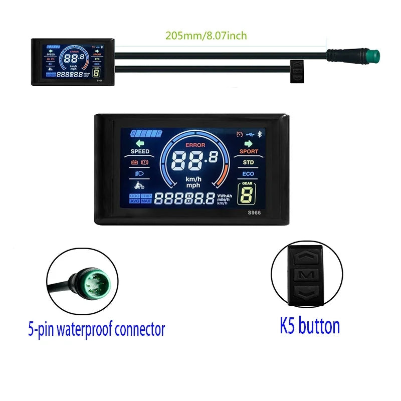Nulkomma  S966 EBike LCD Colour Display Electric Scooter Conversion Kit 48V E-Bike Parts Mountain Bike Speed Controller Screen Accessories