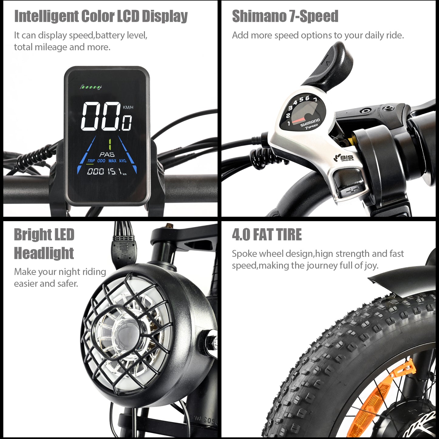 NULKOMMA 20'' Electric Bike for Adults 40-50KM Removable Battery 48V Commuting Mountain Bike with LCD Display Meter Electric Bicycle 2000W with Waterproof Headlight