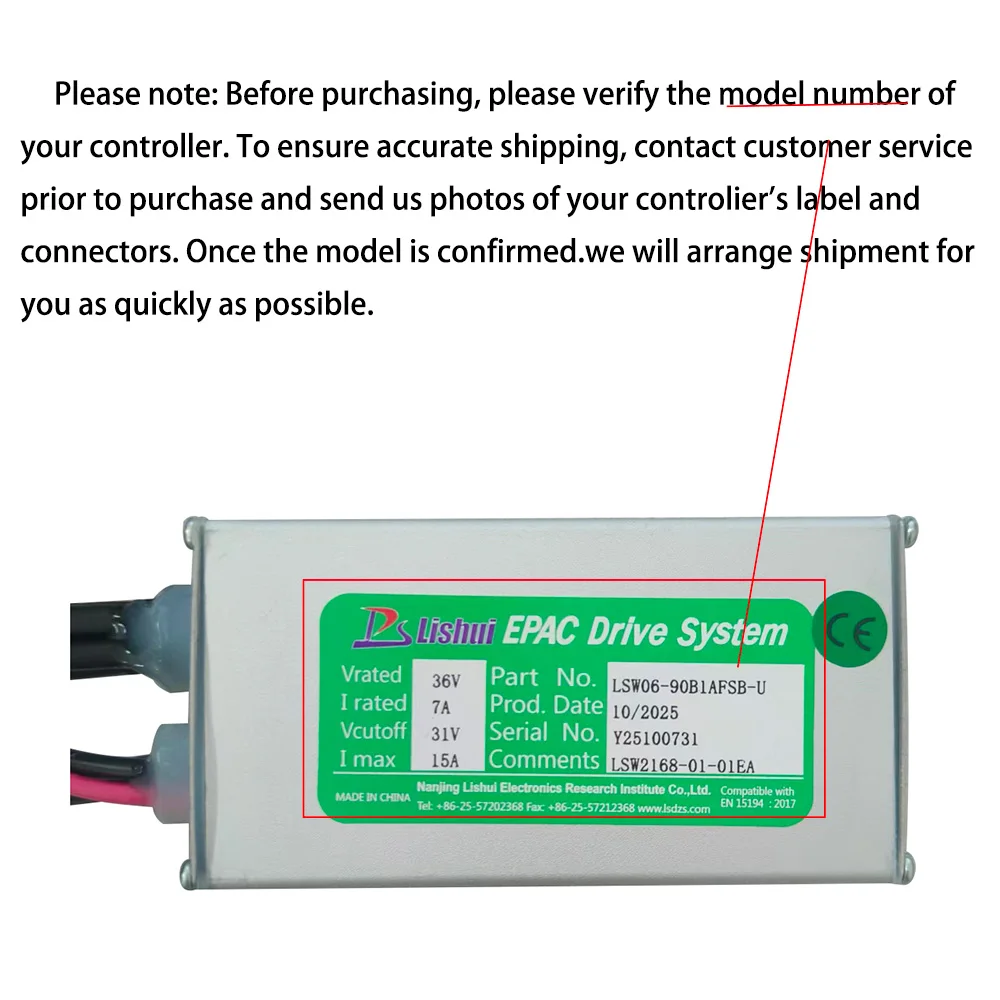 Nulkomma Brushless Motor Controller for Ebike LSW06-90B1AFSB-U 36V 15A Display Speed Controller for Electric Scooters and MTB