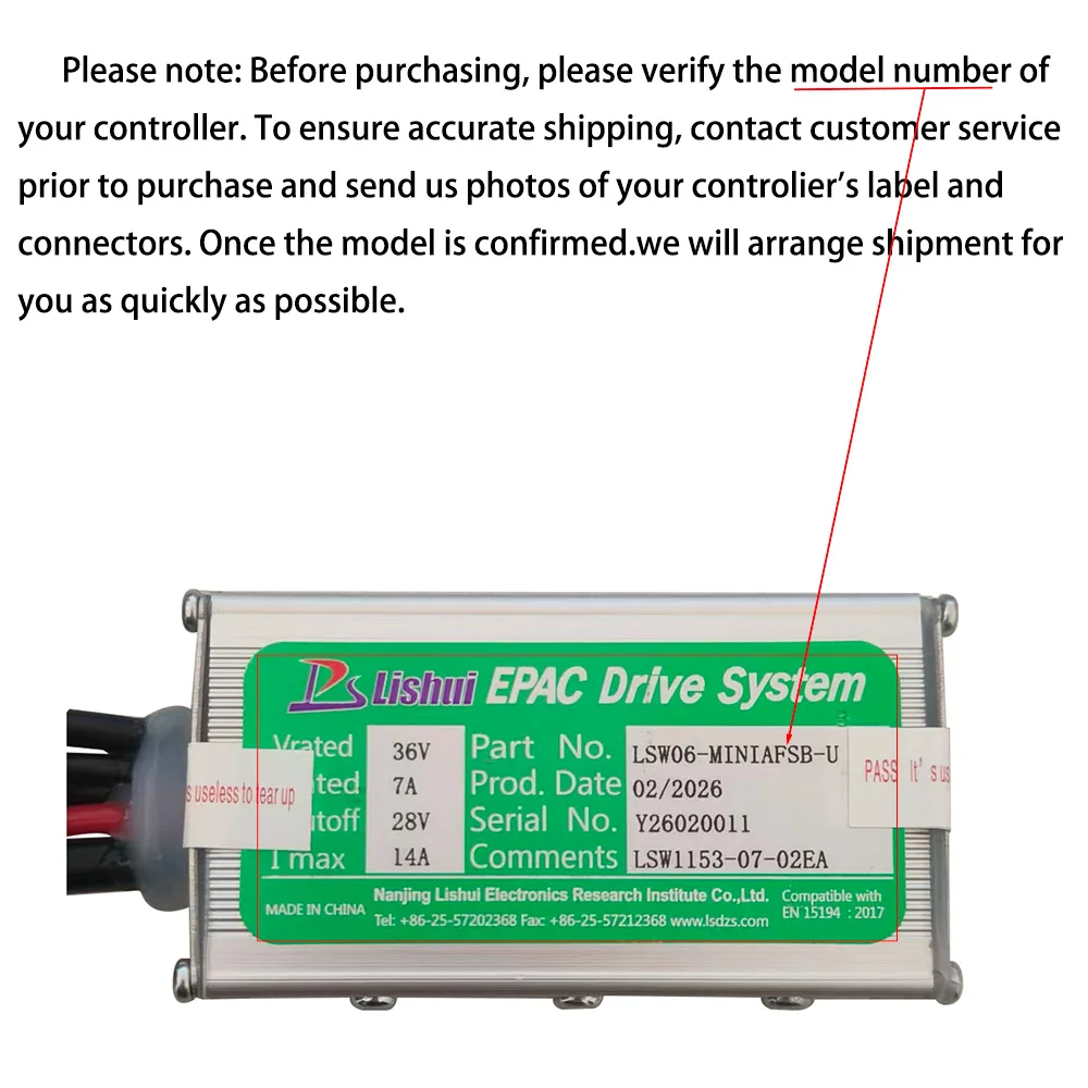 Nulkomma Brushless Motor Controller for Ebike LSW06-MINIAFSB-U 36V 7A Display Speed Controller for Electric Scooters and MTB