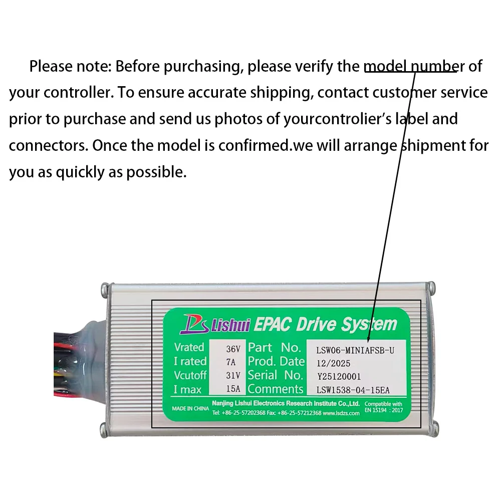 Nulkomma Electric Bicycle Brushless Motor Controller LSW06-MINIAFSB-U 36V 15A for Electric Scooters Fat Bike MTB Ebike Speed Controller