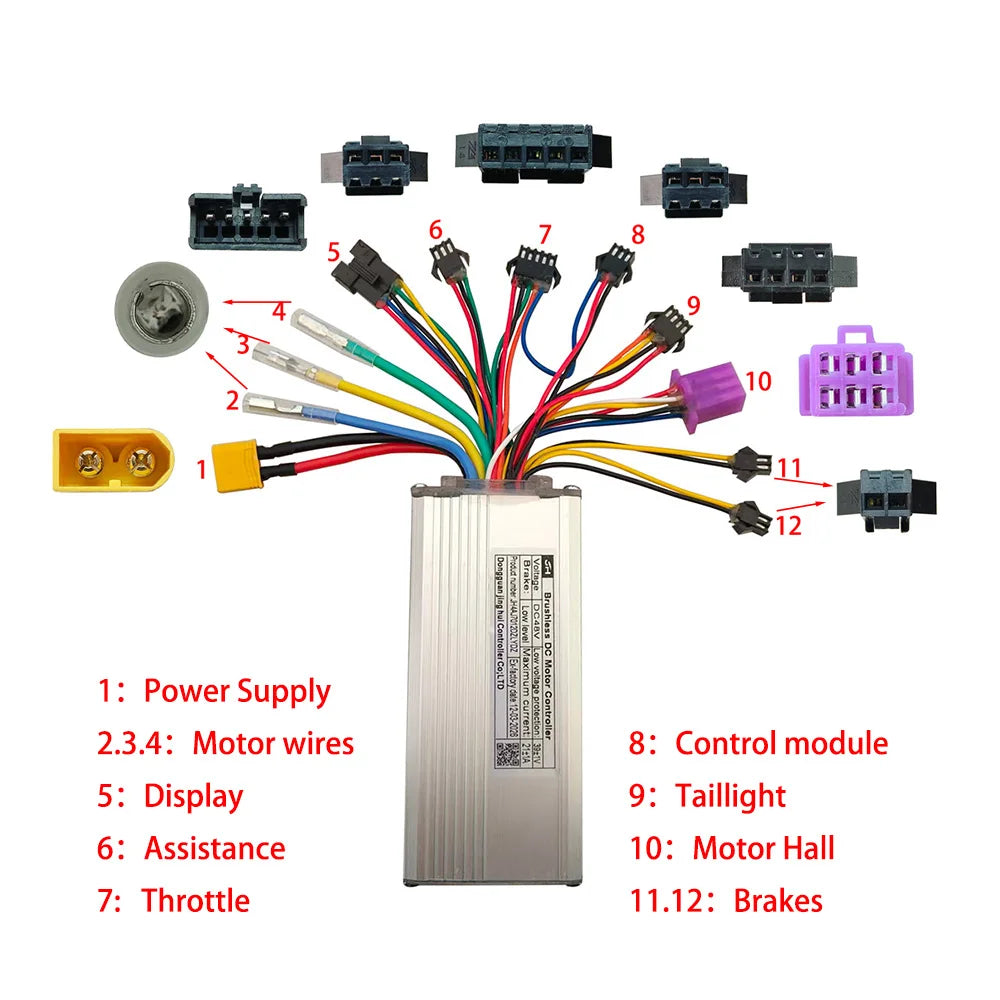 Nulkomma JH-4AJ7012DZLYDZ EBIKE Brushless Motor Controller E-Bike Accessories 36V 15A Electric Scooter Mountain Bike Speed Controller