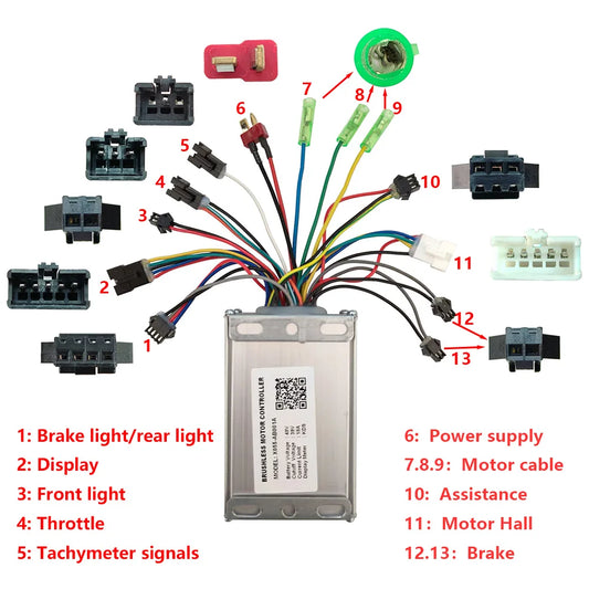 Nulkomma X055-AB001A EBike Brushless Motor Controller 48V 18A E-Bike Parts Mountain Bike Speed Controller For Display Meter KDS