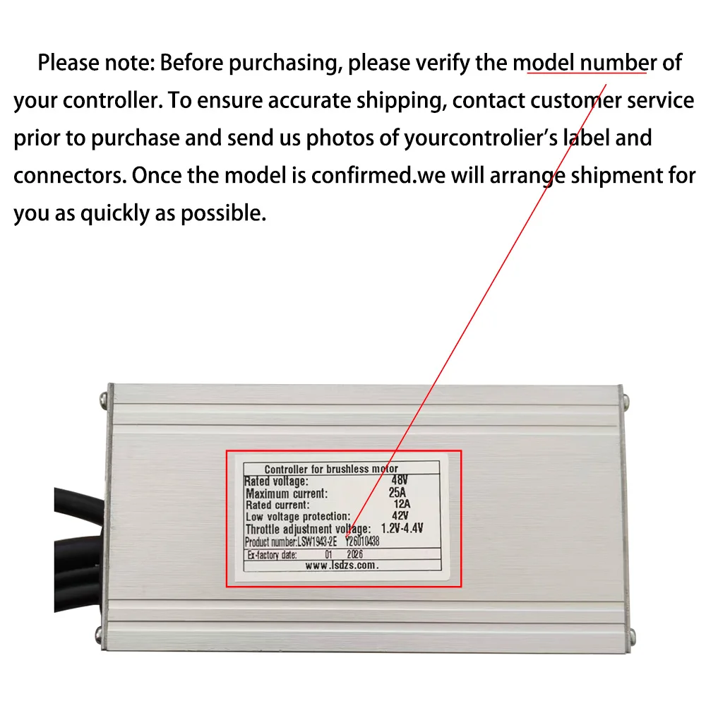 Nulkomma Ebike Brushless Motor Controller LSW1943-2E 48V 25A Suitable for Electric Bicycles Scooters Fat-Tire Bikes Speed Controller
