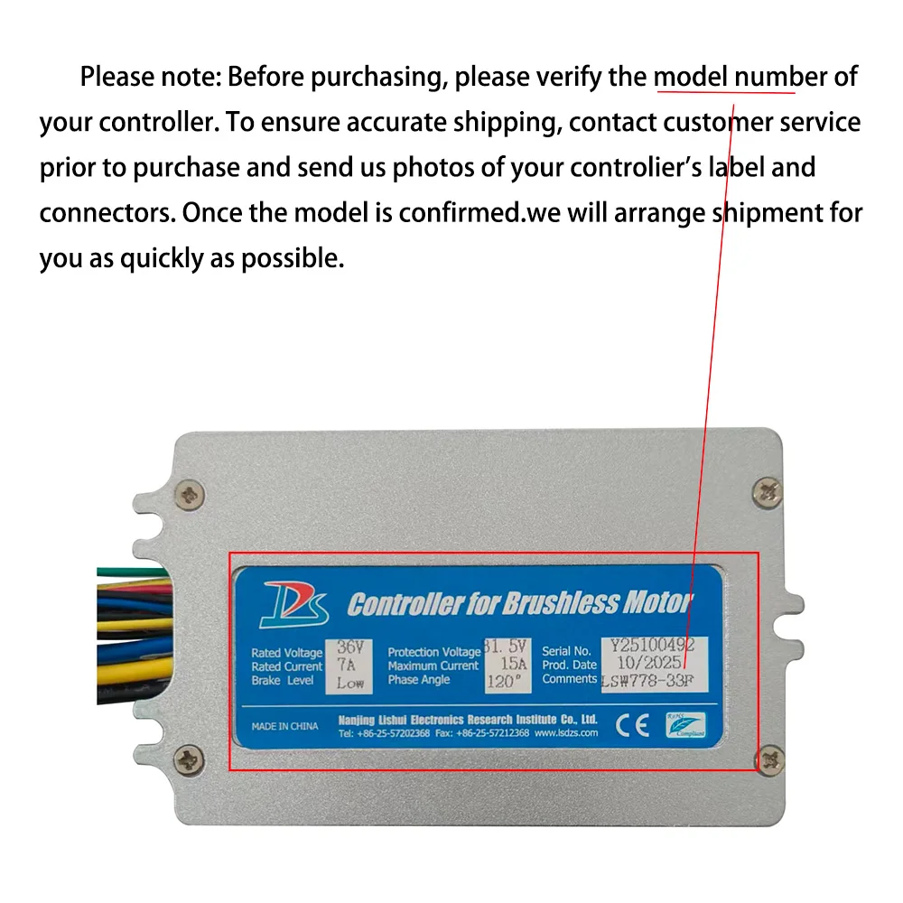 Nulkomma Brushless Motor Controller for Ebike LSW778-33F 36V 7A Display Speed Controller for Electric Scooters and MTB