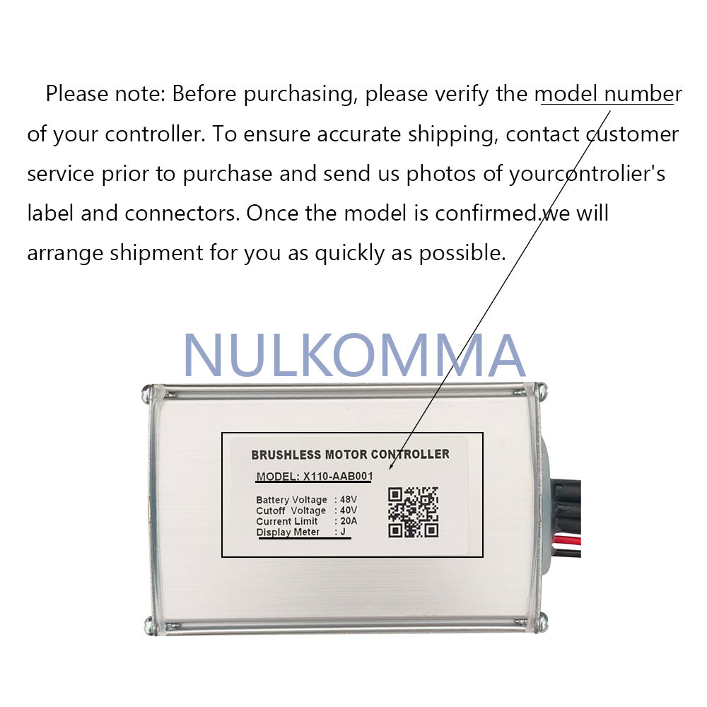 NULKOMMA Ebike Brushless Motor Controller 48V 20A Speed Controller X110-AAB001 J Agreement for Electric Bicycle Scooter Motorcycle