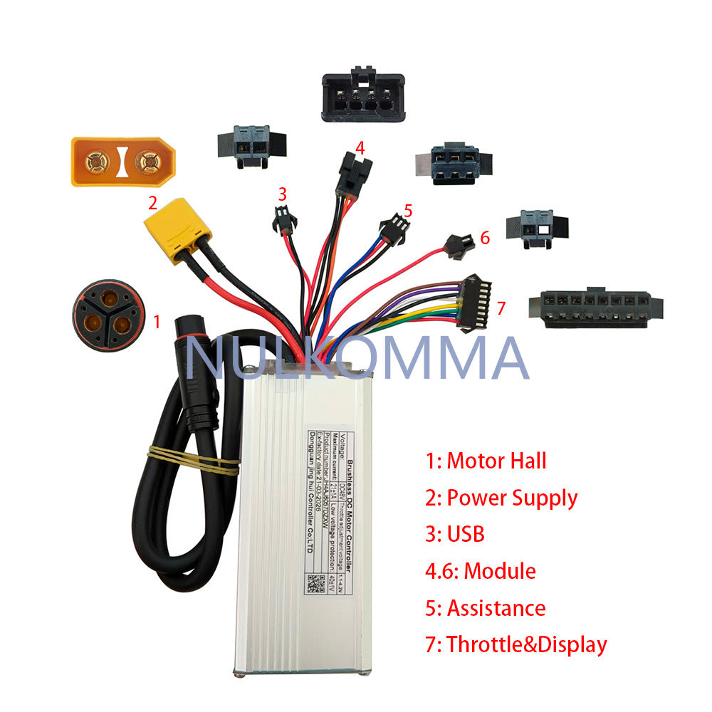 NULKOMMA JH4AJ6057DZXW Brushless Motor Controller 48V 20A Lithium-Ion Sine Wave E-Bike Speed Controller Suitable for Electric Bicycles