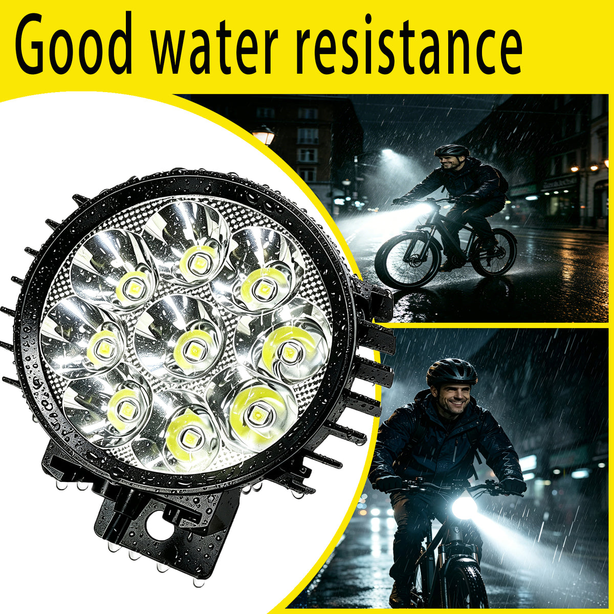 NULKOMMA Ebike LED Headlight Built-in 90dB Horn, 10W 1000LM 3Pin Male Waterproof Plug, 24V 36V 48V 60V Electric Bicycle Front Light for E-Bike & Scooter
