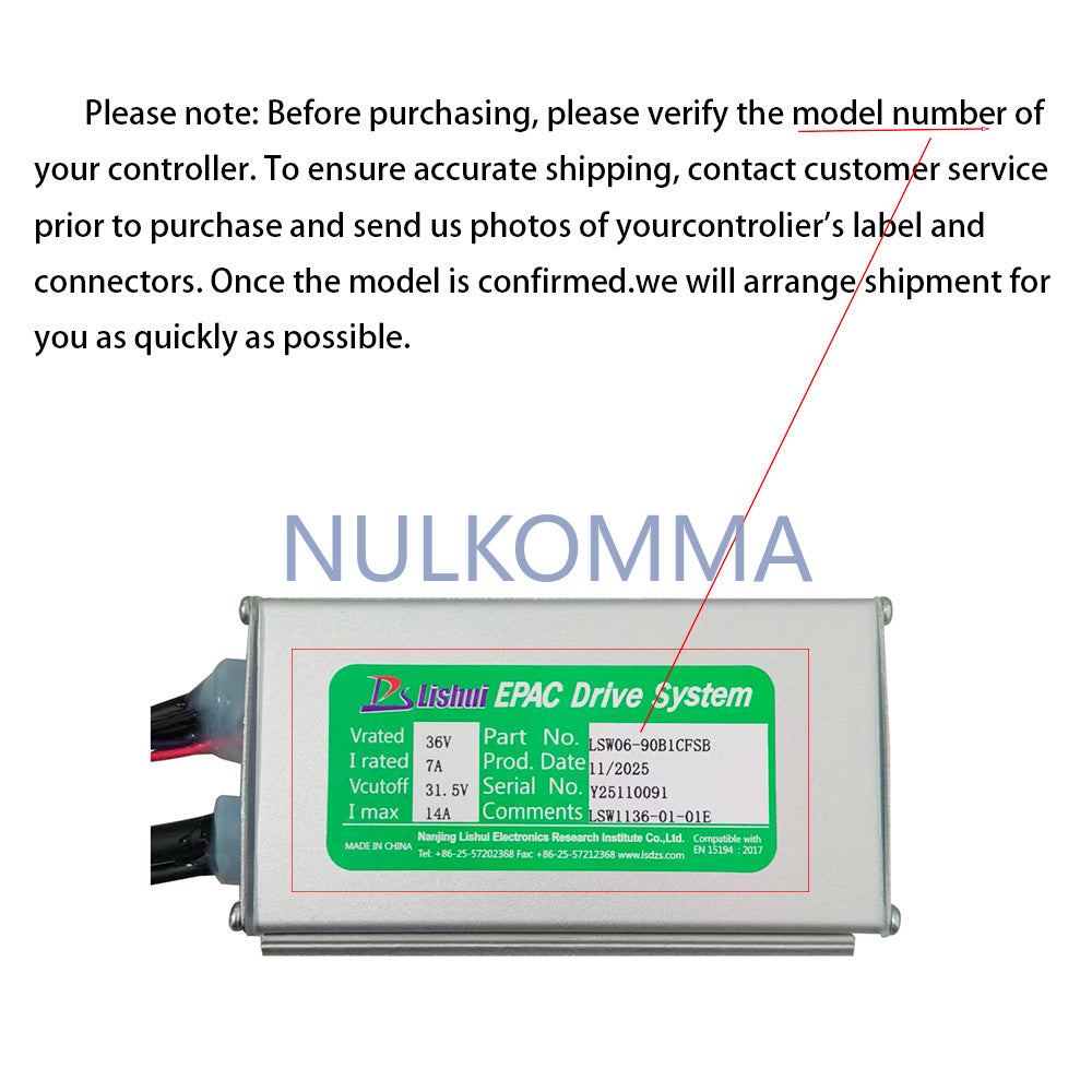 NULKOMMA Ebike Brushless Motor Controller LSW1136-01-01E 36V 14A Suitable for Electric Bicycles Scooters Fat-Tire Bikes Speed Controller